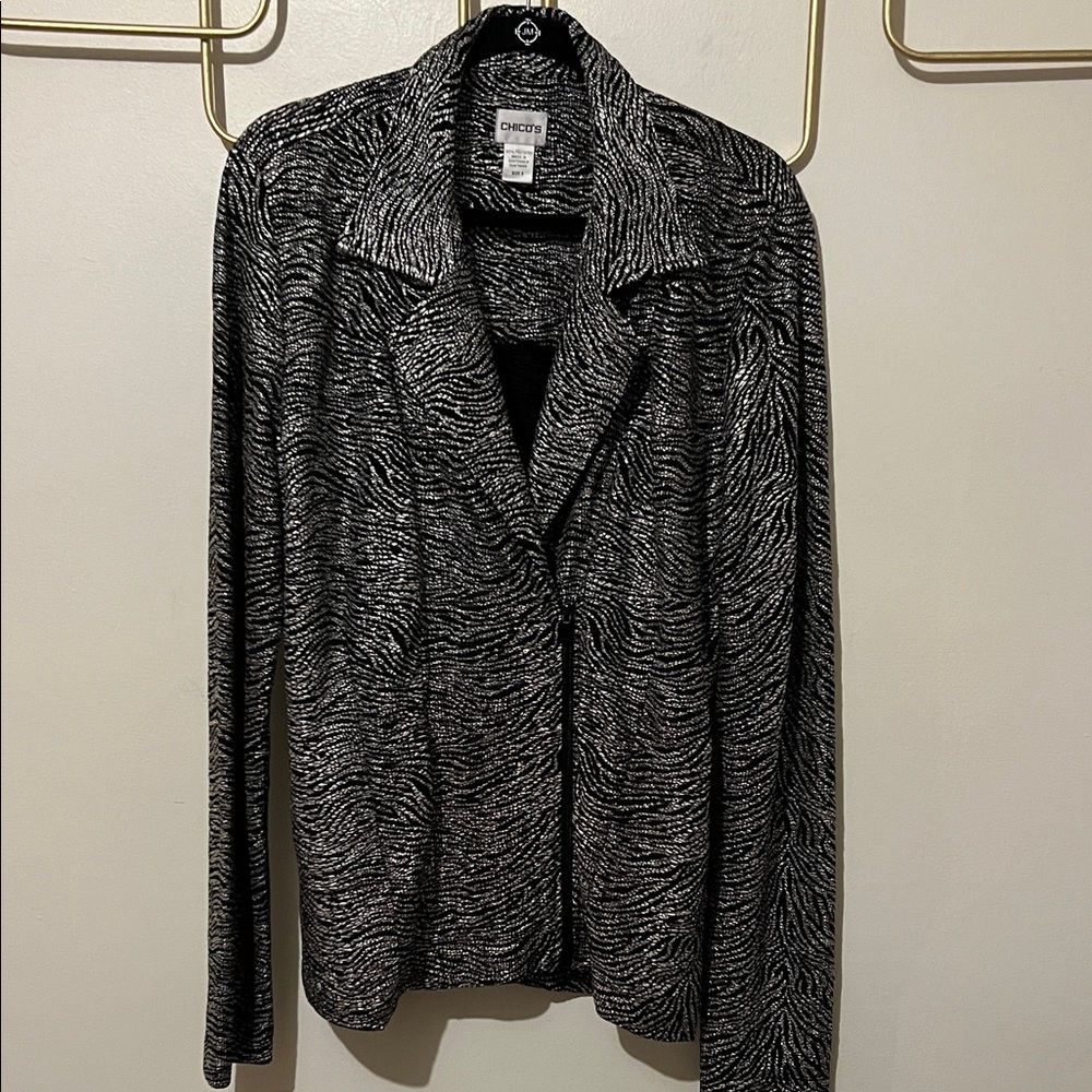 Chico's sz 2 Silver/Black Zebra Print Women's Blazer